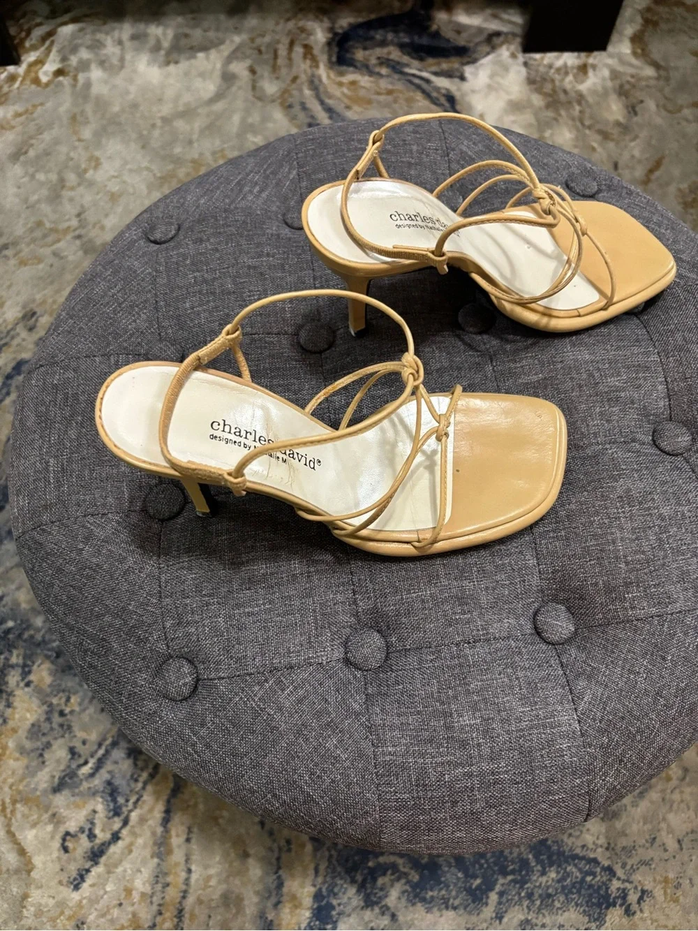 Charles David Beige Strappy Square-Toe Heels